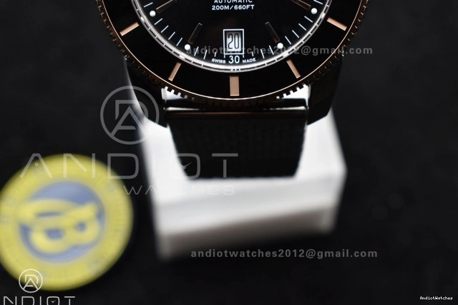 1173 Bezel on Heritage Durable Bracelet BLSF Black 42mm RG and Black A II Bezel SS Dial SuperOcean Ceramic Rubber 0926